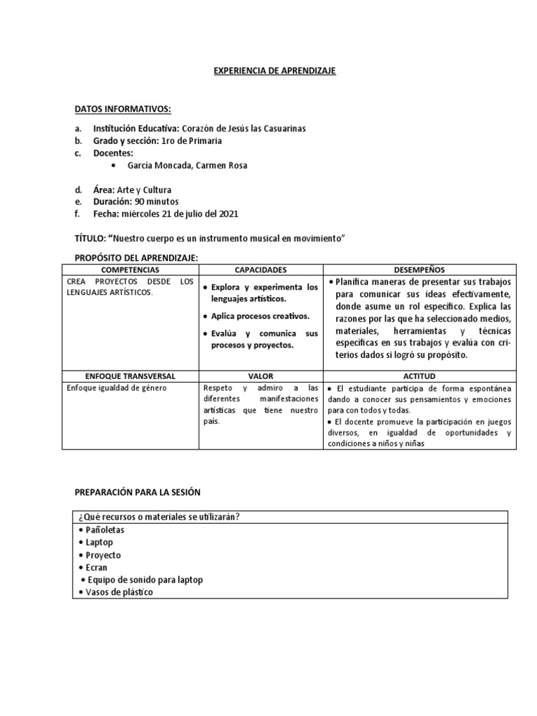 Sesión de Arte y Cultura García M. | PDF | Aprendizaje | Cognición