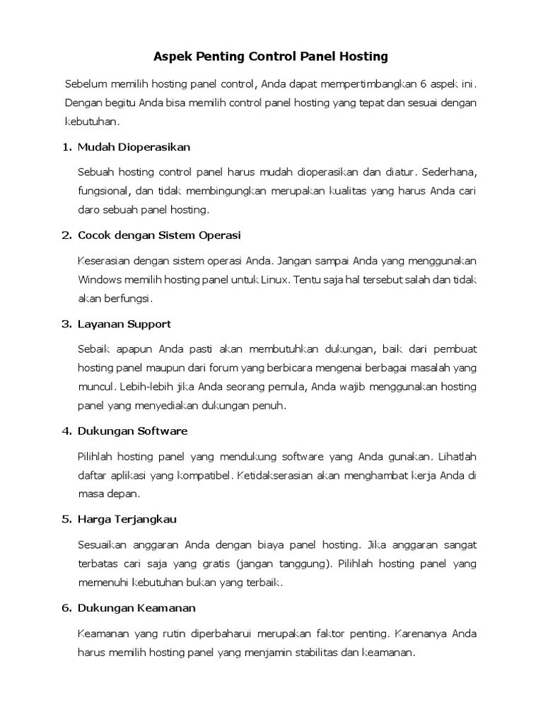 Tips Memilih Control Panel Hosting | PDF | Bisnis | Komputer