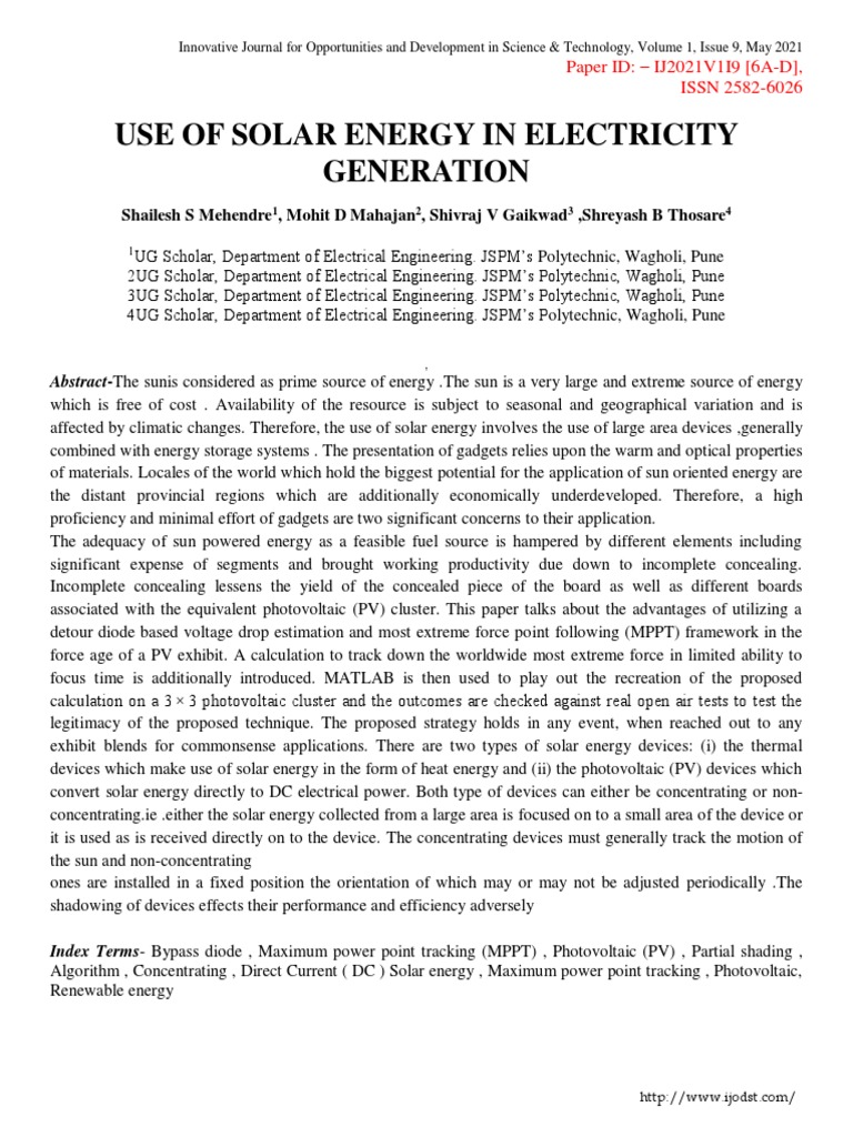 Solar Energy for Electricity Generation | PDF | Solar Power | Photovoltaics