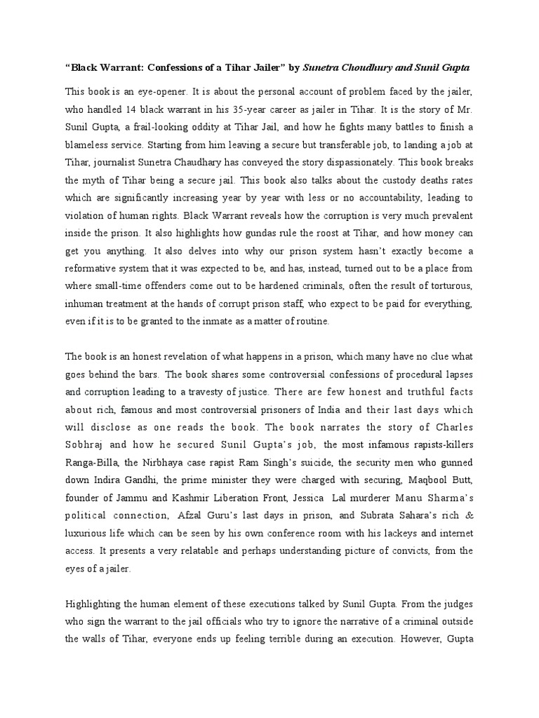Black Warrant Book Review PDF Prison Crime & Violence