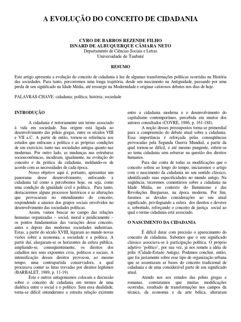 A evolu o do conceito de cidadania pdf cidadania burguesia