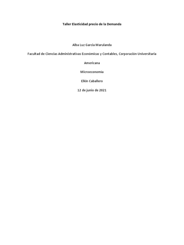 Taller Elasticidad | PDF | Elasticidad (economía) | Oferta y demanda