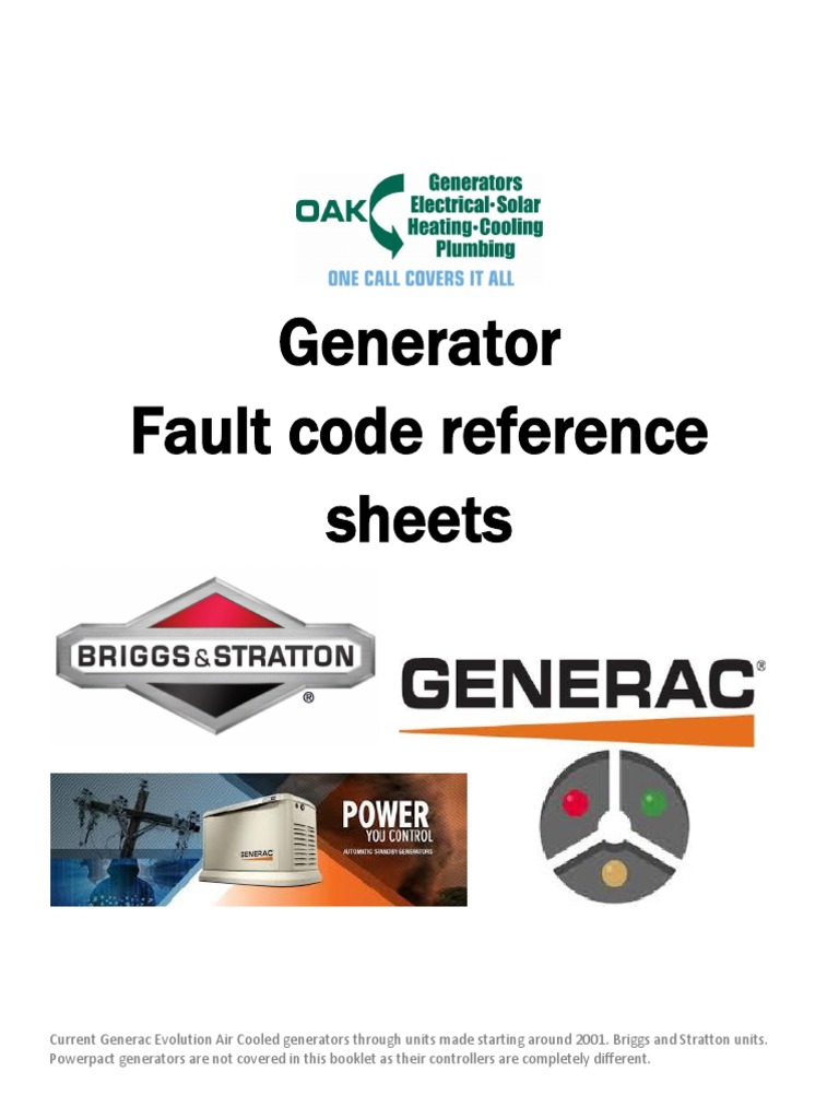 Generac Evolution Generator Error Codes | PDF | Electric Generator ...