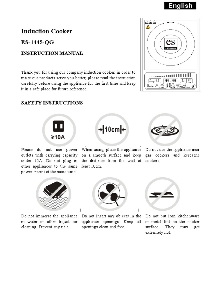 Esperanza Induction Cooker Manual | PDF | Cookware And Bakeware ...