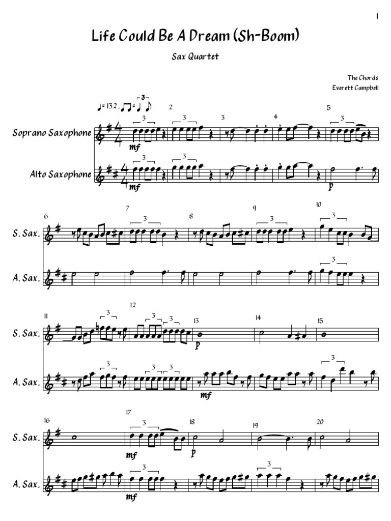 Life Could Be A Dream Sh Boom Soprano Saxophone Alto