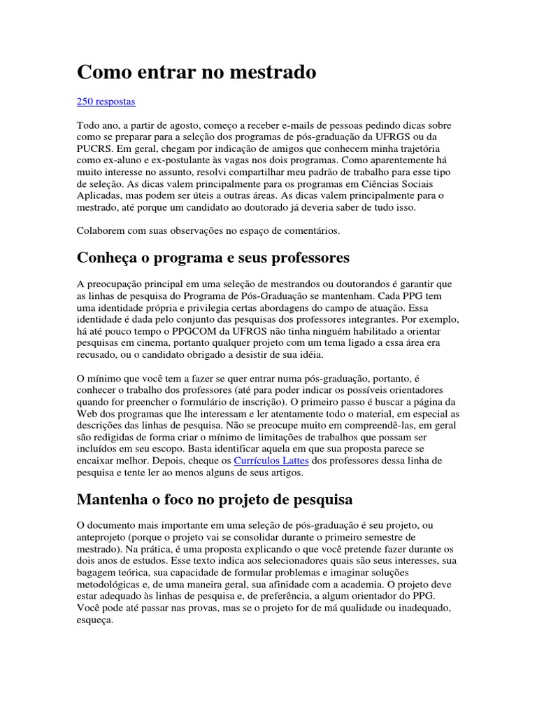 Como Entrar No Mestrado | PDF | Mestrado | Pós-graduação