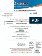 Certificado 07067 ESPIGOS PORTA AISLADORES