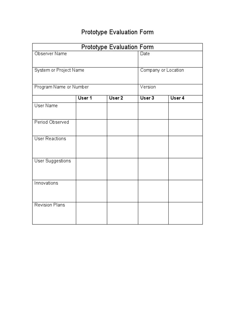 Prototype Evaluation Form | PDF