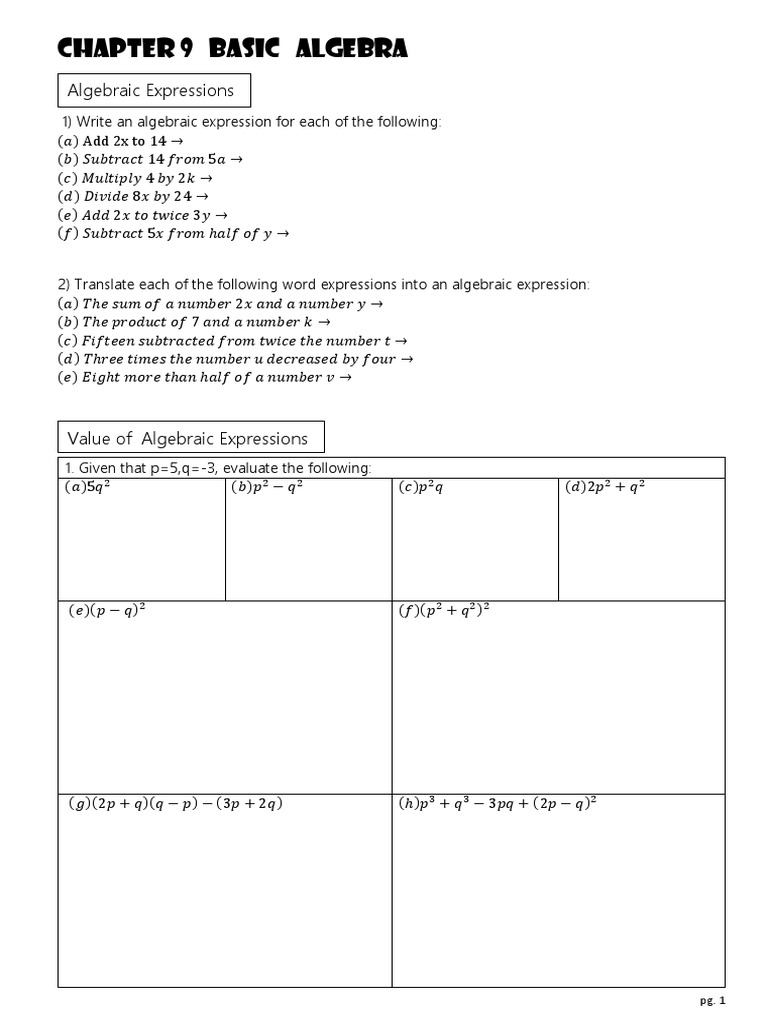 Chapter 9 Basic Algebra | PDF | Mathematics | Arithmetic