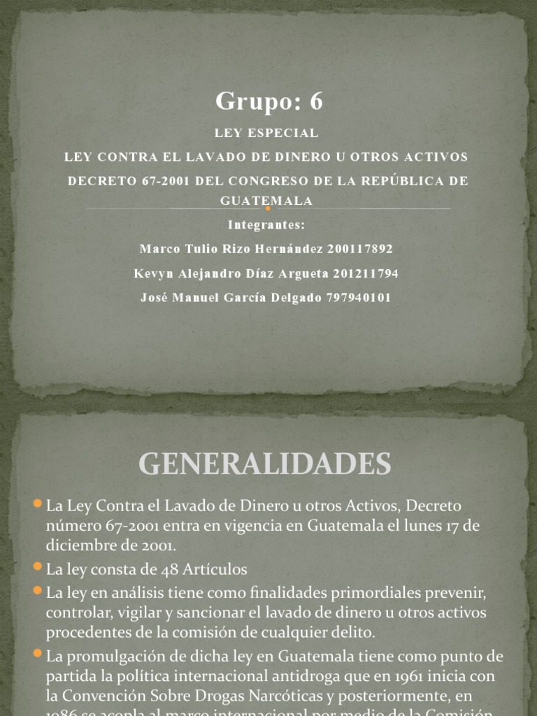 Ley Contra El Lavado de Dinero U Otros Activos | PDF | Lavado de dinero ...