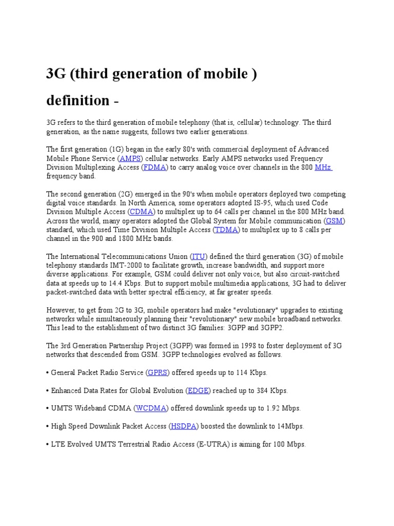 3G (Third Generation of Mobile) Definition Amps Fdma MHZ PDF 3 G 4 G