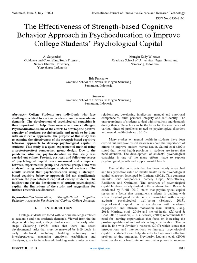 The Effectiveness of Strength-Based Cognitive Behavior Approach in ...