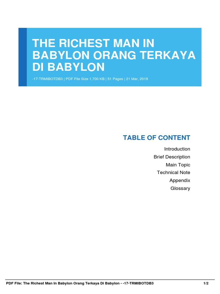 The Richest Man in Babylon Orang Terkaya Di Babylon Table of Content PDF E Books