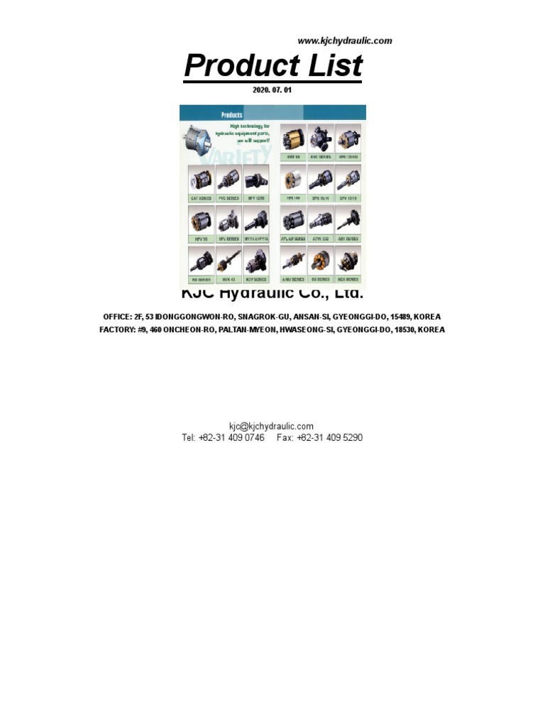 Product List: KJC Hydraulic Co., LTD | PDF | Piston | Axle