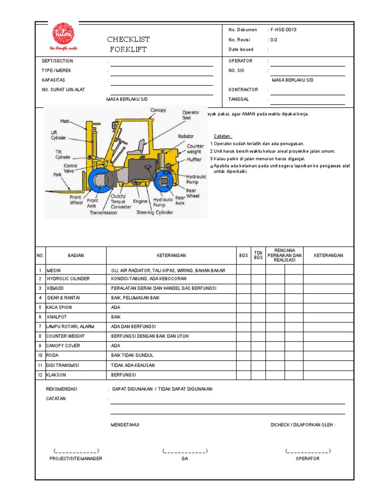 Checklist Inspeksi Alat Berat | PDF