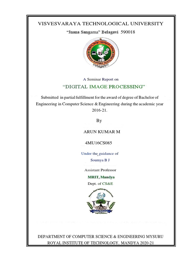 Digital Image Processing Seminar Report | PDF | Computer Vision | Computing