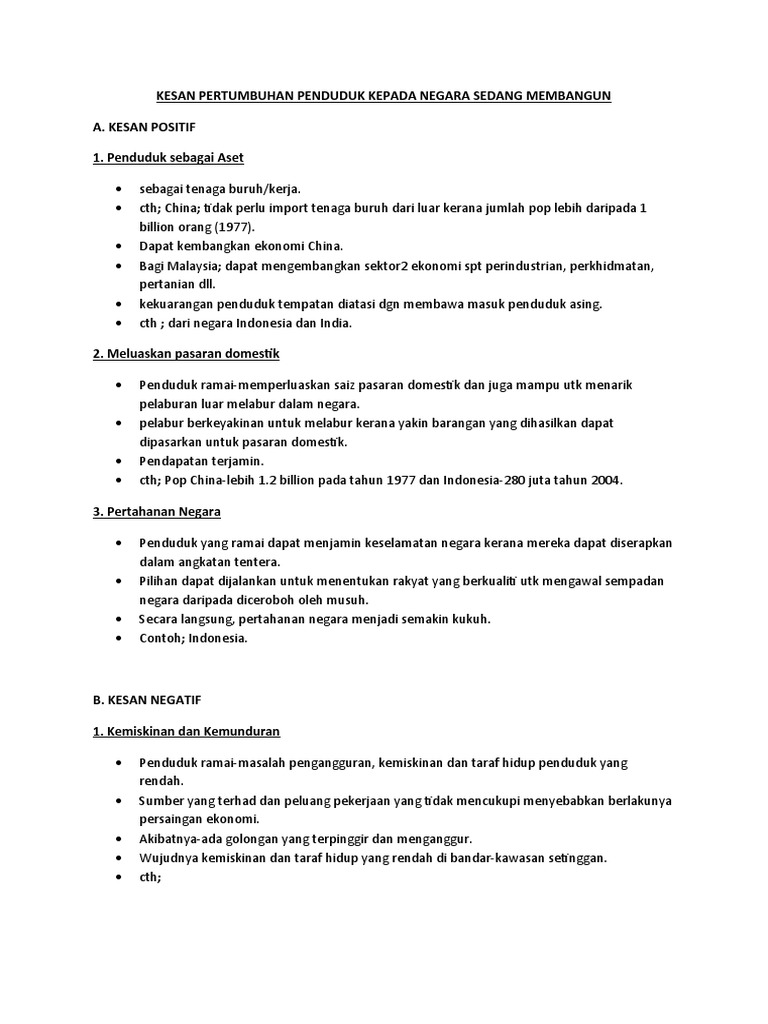 Kesan Pertumbuhan Penduduk Kepada Negara Sedang Membangun Pdf