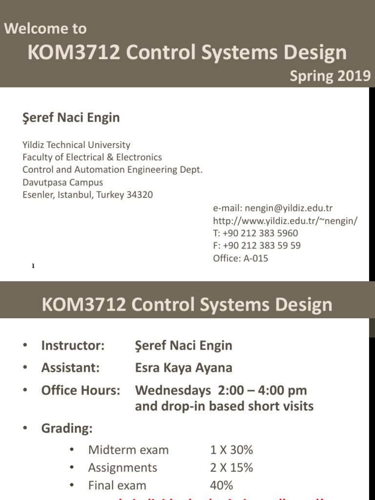 KOM3712 Control Systems Design: Welcome To Spring 2019 | PDF | Control ...