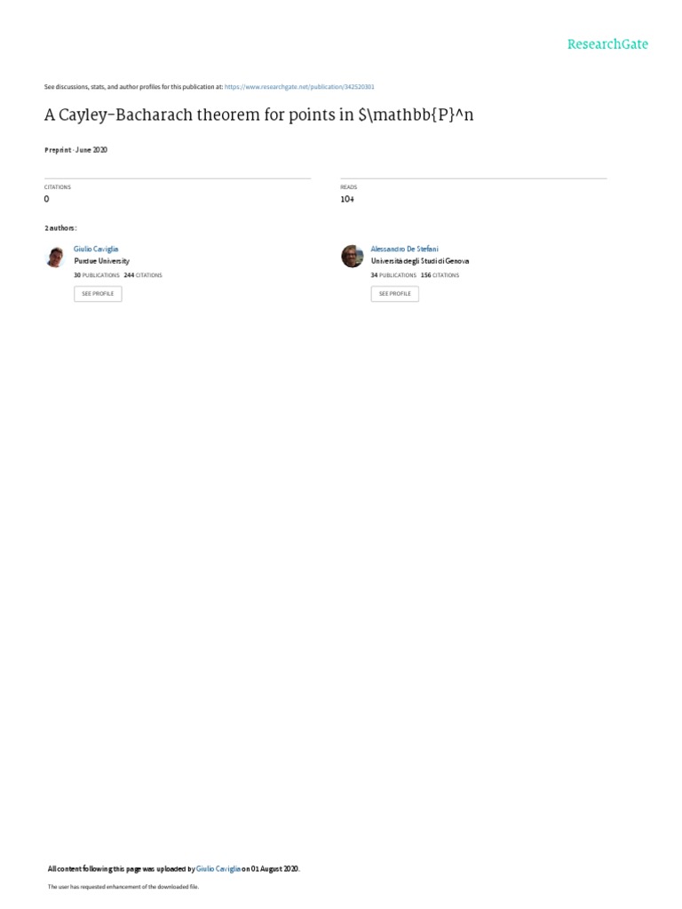 A CayleyBacharach Theorem For Points in /mathbb (P) N June 2020