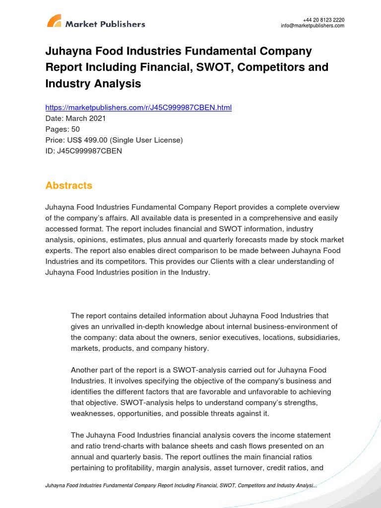 Juhayna Food Industries Swot Analysis Bac PDF Swot Analysis