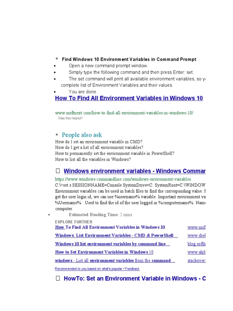 Windows 10 Env Variables Guide | PDF | Command Line Interface | User ...