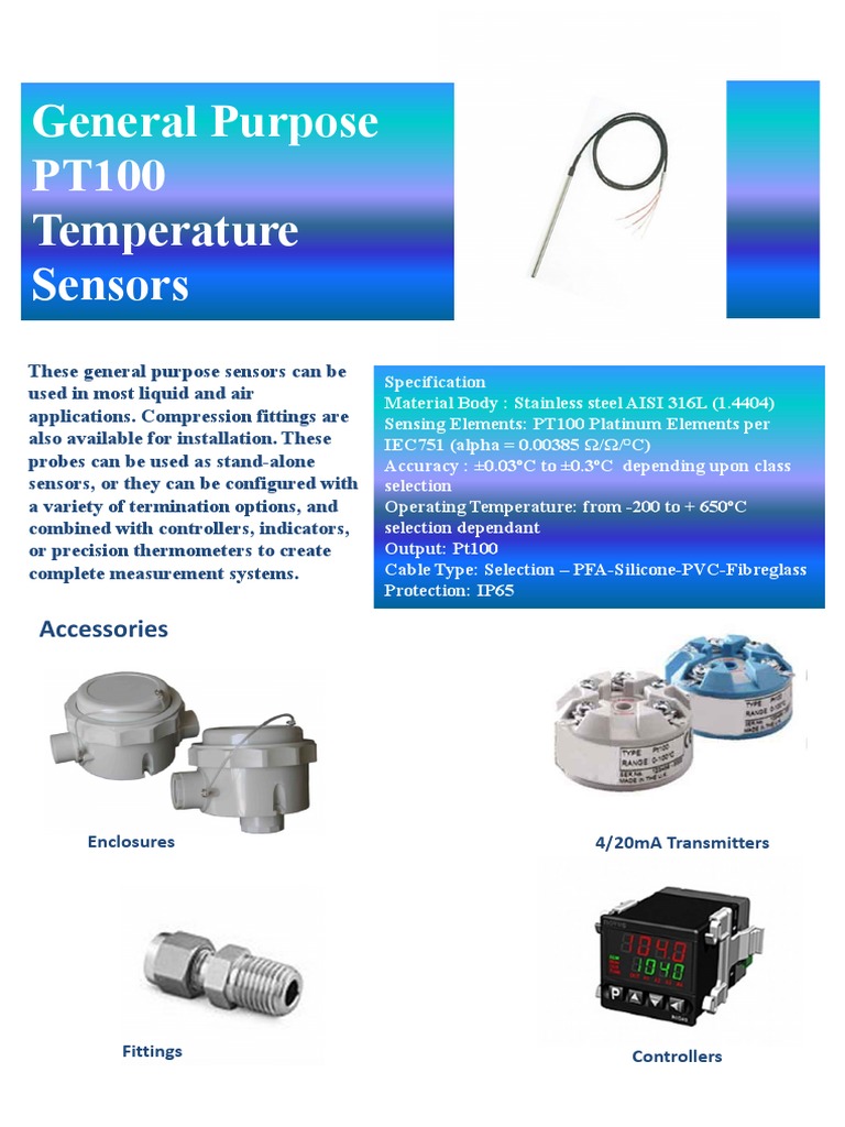 PT100 Temperature Sensor Guide | PDF | Physical Quantities | Electrical ...