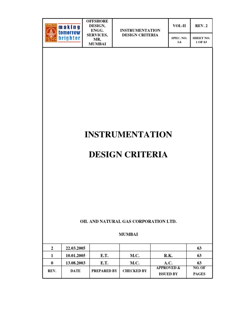 3.6 Instrument Design Criteria Rev 2 PDF Instrumentation Pipe