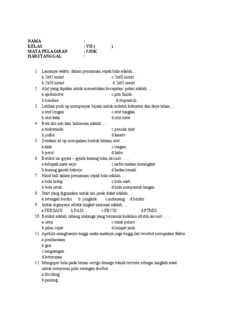 Contoh Soal PJOK Semester 2 Kelas 3: Panduan Belajar Lengkap