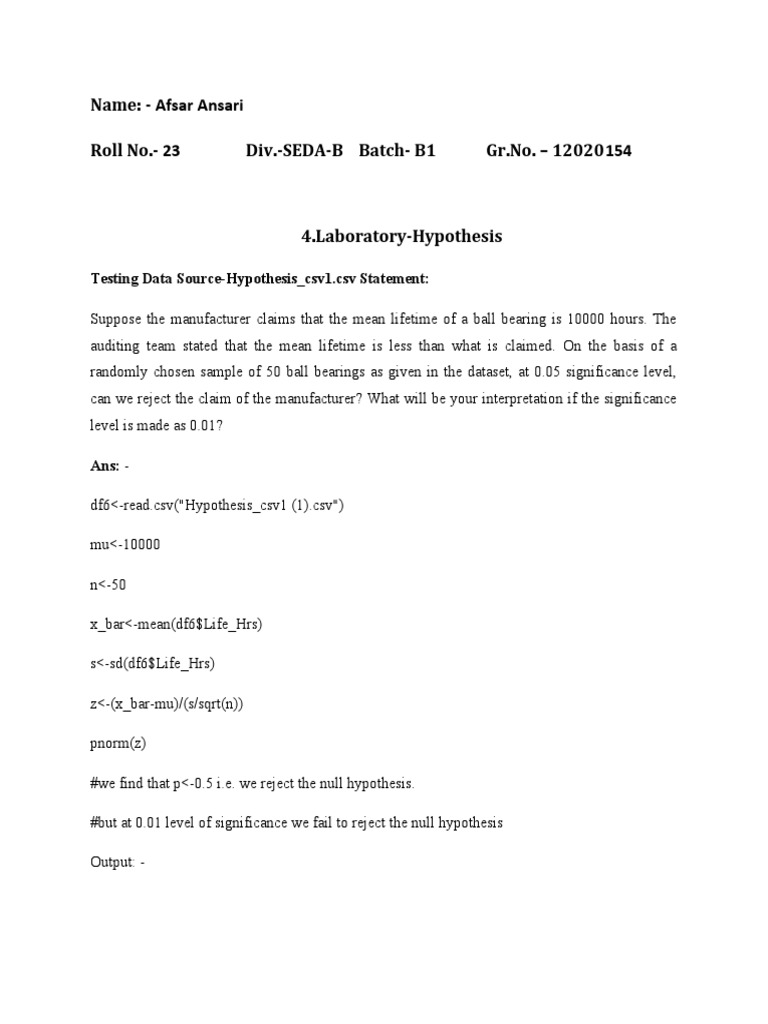 Hypothesis testing of ball bearing lifetime PDF