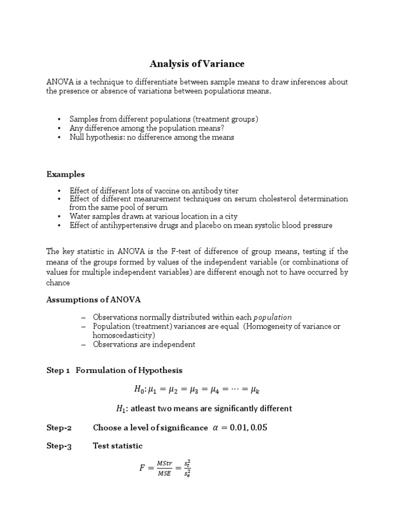 Analysis of Variance1 | PDF | Analysis Of Variance | F Test