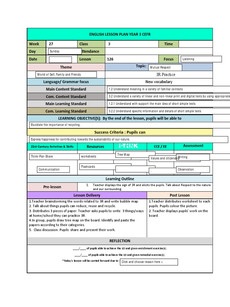 Year 3 CEFR 3R Lesson Plan | PDF | Lesson Plan | Education Theory