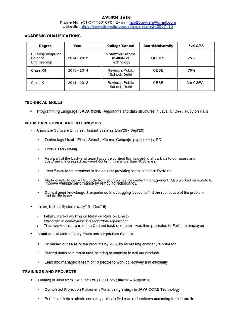 Ayush Jain: Software Engineer Profile | PDF | Software | Information ...