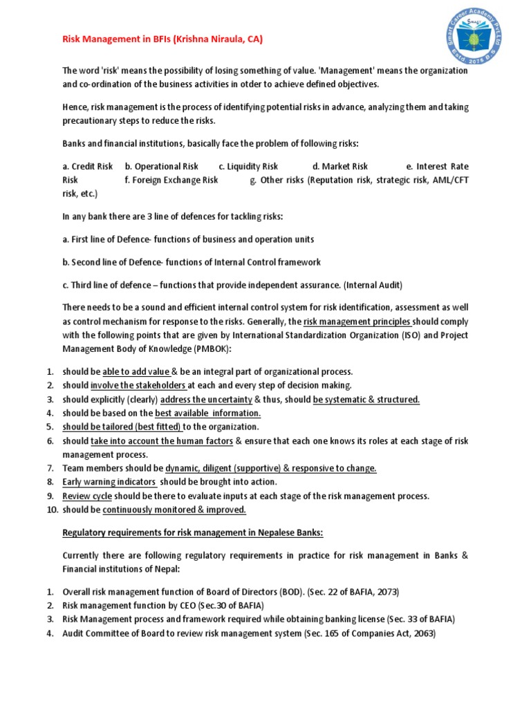 NRB Risk Management Guidelines Overview | PDF | Banks | Internal Control