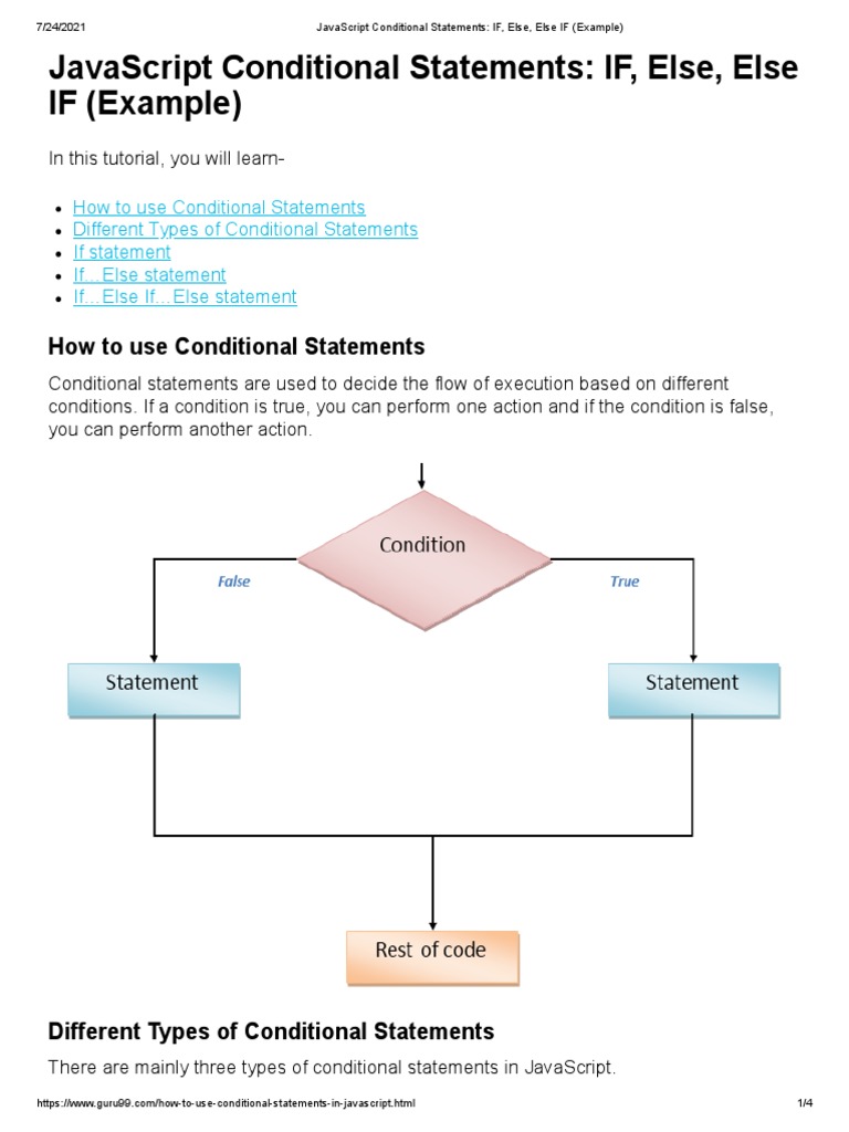 JavaScript Conditional Statements - IF, Else, Else IF (Example) | PDF ...