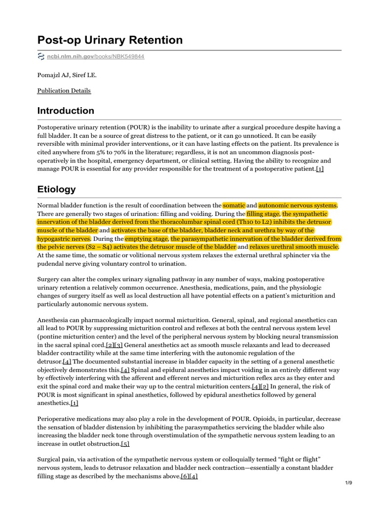 Ncbi Nlm.nih GovPostOp Urinary Retention PDF Urinary