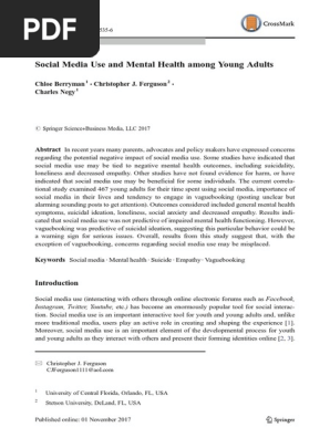 Social Media Use and Mental Health among Young Adults