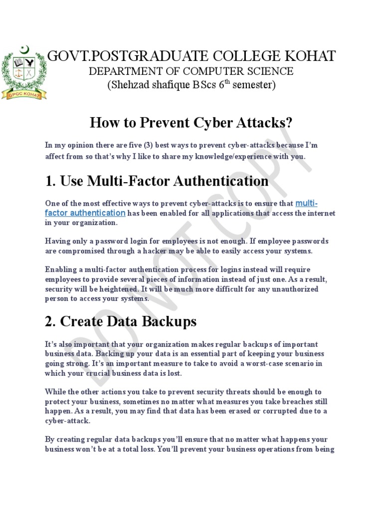 Govt Postgraduate College Kohat How To Prevent Cyber Attacks? PDF