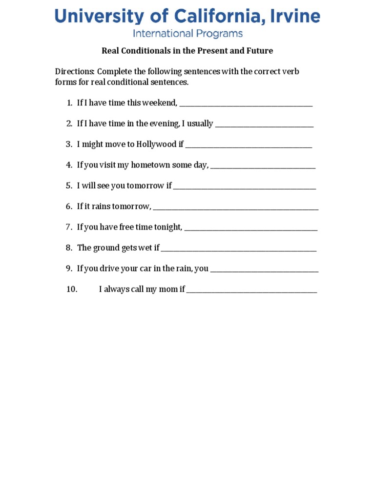 Real Conditionals in The Present and Future | PDF | Language Arts ...