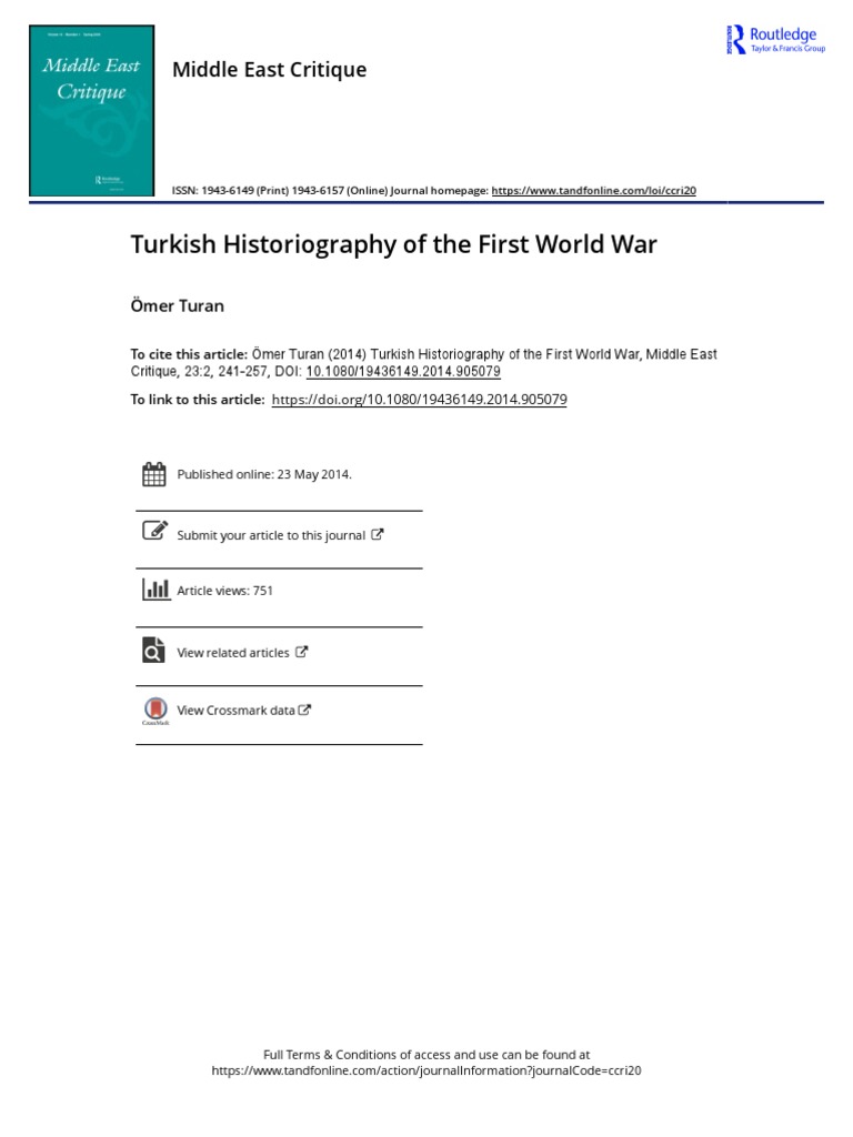 Turkish Perspectives on WWI Historiography | PDF | Turkey | Ottoman Empire