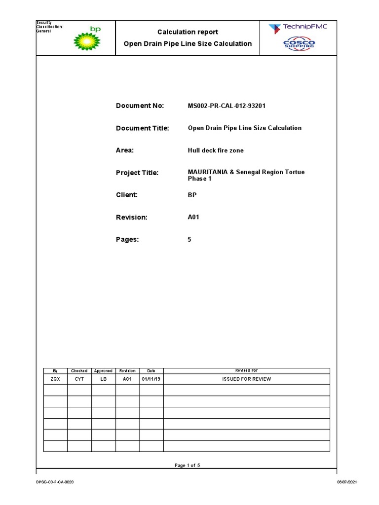 Calculation Report Open Drain Pipe Line Size Calculation MS002PRCAL
