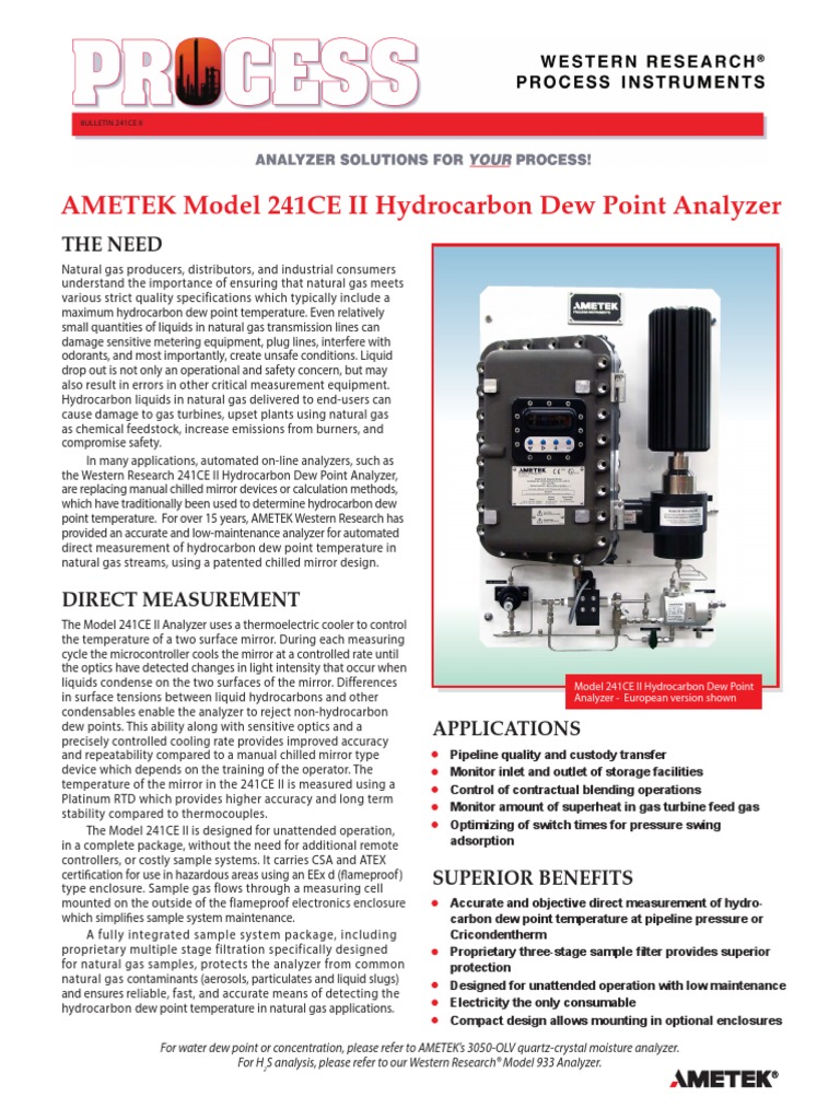 AMETEK Model 241CE II Hydrocarbon Dew Point Analyzer The Need PDF