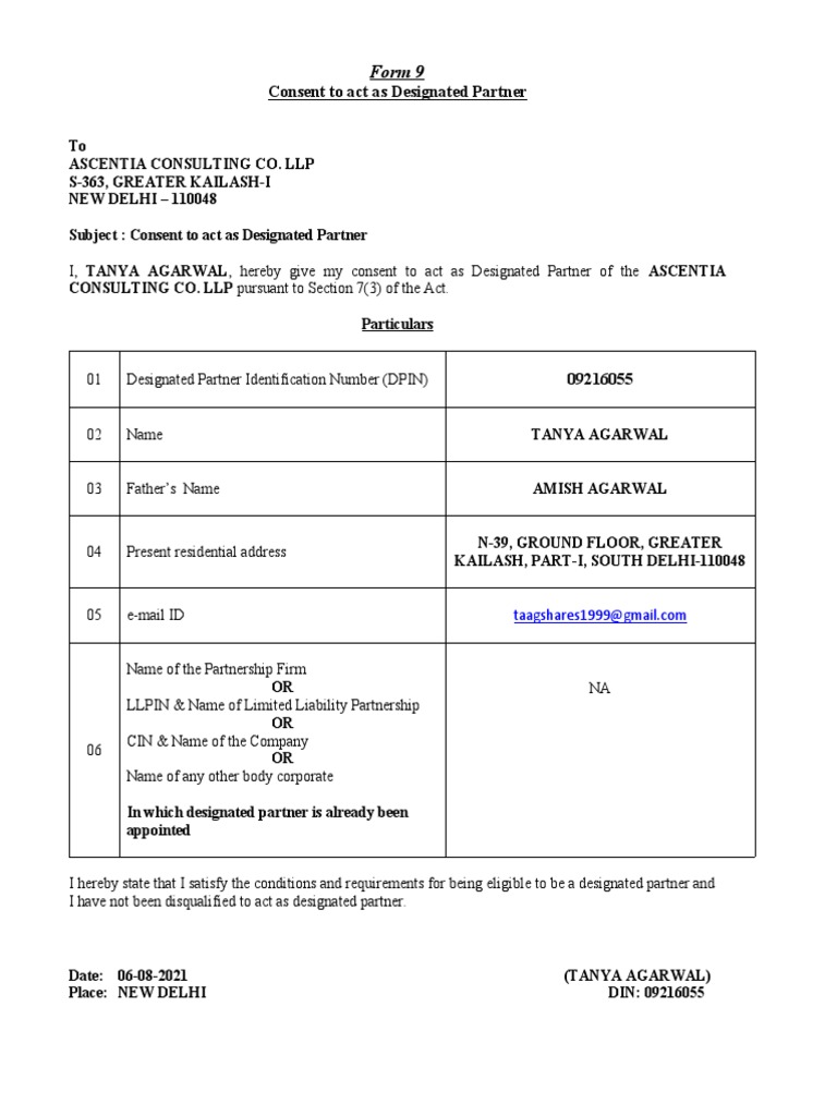 Consent for LLP Designated Partner | PDF