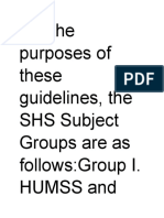 Senior High School Subjects Per Groups (Philippines)