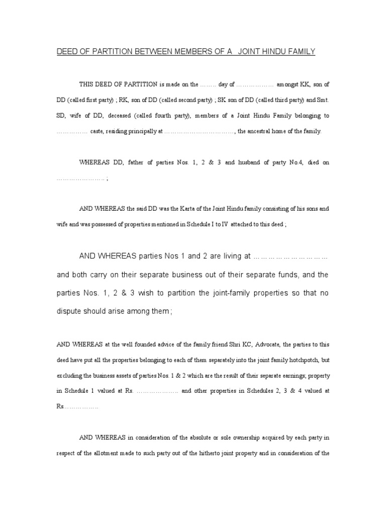 Partition Deed PDF Deed Property