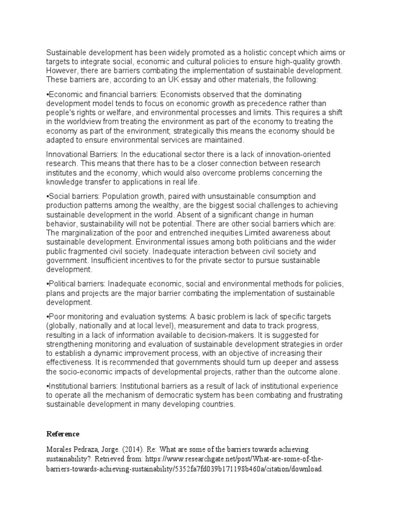 Barriers to Sustainable Development | PDF | Sustainability ...