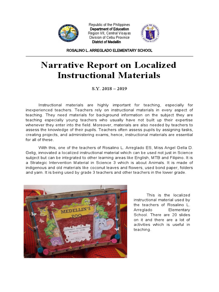 Narrative Report On Localized Instructional Materials PDF Education Theory Cognition