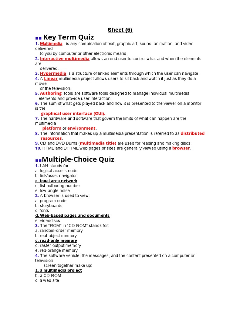 Key Term Quiz: Sheet | PDF | Multimedia | Internet &amp; Web