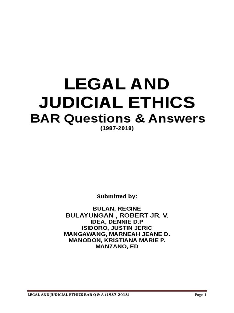 Legal and Judicial Ethics BAR Questions & Answers PDF Lawyer
