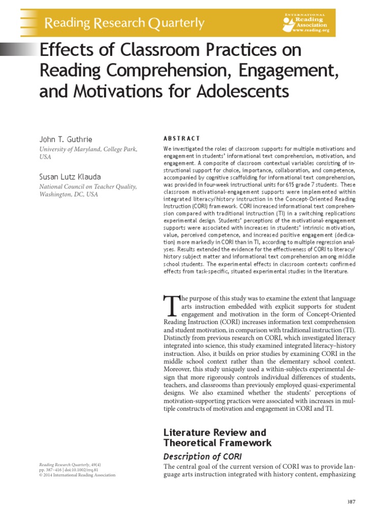 Effects of Classroom Practices On Reading Comprehension, Engagement ...