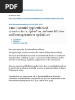 Potential Applications of Cyanobacteria: Spirulina Platensis Filtrates and Homogenates in Agriculture